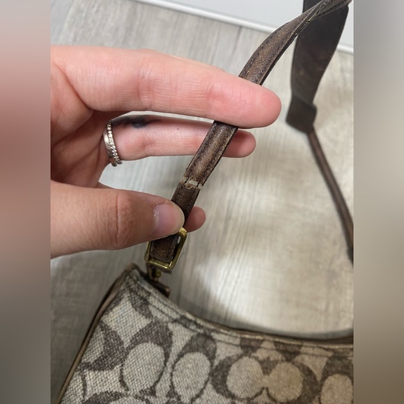 Coach Wool Jacquard Hobo Shoulder Bag Brown Wool Logo - Picture 2 of 7